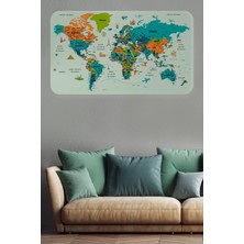 Türkçe Eğitici Ülke ve Başkent Detaylı Atlası Dünya Haritası Duvar STICKER -60X105-3855