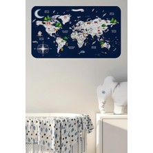 Eğitici ve Bayraklı Dünya Haritası Dünya Atlası Çocuk ve Bebek Odası Duvar STICKER-60X105-3819