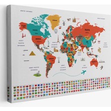 Türkçe Dünya Haritası Ülke Bayrak ve Başkentli Kanvas Tablo 1922