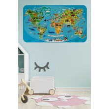 Eğitici Dünya Haritası Dünya Atlası Çocuk ve Bebek Odası Duvar STICKER-60X105-3788