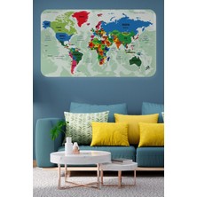 Türkçe Eğitici Ülke ve Başkent Okyanus Detaylı Atlası  Dünya Haritası Duvar STICKER -60X105-3840