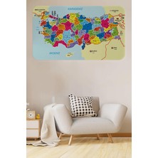 Eğitici ve Öğretici Detaylı Komşulu Türkiye Haritası Duvar STICKER-60X105-3845