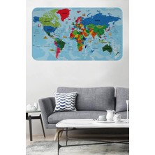 Türkçe Eğitici Ülke ve Başkent Okyanus Detaylı Atlası  Dünya Haritası Duvar STICKER -60X105-3866