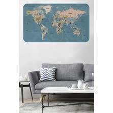 Türkçe Eğitici Ülke ve Başkent Okyanus Detaylı Atlası  Dünya Haritası Duvar STICKER -60X105-3836