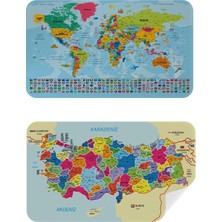 Türkçe Dünya ve Türkiye Haritası Ülke Bayraklı Çocuk ve Genç Odası Duvar STICKER-60X105-3882BAYRAK