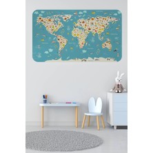 Eğitici Dünya Haritası Dünya Atlası Çocuk ve Bebek Odası Duvar STICKER-60X105-3776