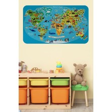 Eğitici Dünya Haritası Dünya Atlası Çocuk ve Bebek Odası Duvar STICKER -60X105-3808