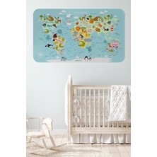 Eğitici Dünya Haritası Dünya Atlası Çocuk ve Bebek Odası Duvar STICKER-60X105-3782