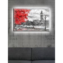 LED Işıklı Nostaljik Kırmızı Ağaç Kanvas Tablo