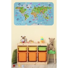 Eğitici Dünya Haritası Dünya Atlası Çocuk ve Bebek Odası Duvar STICKER-60X105-3783
