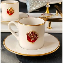 Regna Home Love Roses 4 Parça 2 Kişilik Yaldızlı Porselen Kahve Fincan Takımı