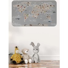 Eğitici Dünya Haritası Dünya Atlası Çocuk ve Bebek Odası Duvar STICKER-60X105-3793