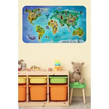 Eğitici Dünya Haritası Dünya Atlası Çocuk ve Bebek Odası Duvar STICKER -60X105-3800