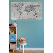 Eğitici Dünya Haritası Dünya Atlası Çocuk ve Bebek Odası Duvar STICKER-60X105-3826