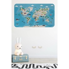 Eğitici Dünya Haritası Dünya Atlası Çocuk ve Bebek Odası Duvar STICKER -60X105-3802