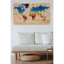Ahşap Görünümlü Eğitici Detaylı Atlası Dünya Haritası Duvar STICKER -60X105-3856