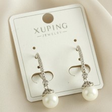 Ebijuteri Xuping Gümüş Renk İnci ve Zirkon Taş Çelik Küpe