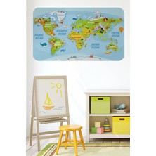 Eğitici Dünya Haritası Dünya Atlası Çocuk ve Bebek Odası Duvar STICKER-60X105-3778