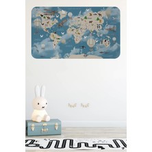 Eğitici Dünya Haritası Dünya Atlası Çocuk ve Bebek Odası Duvar STICKER -60X105-3827