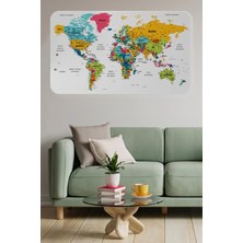 Türkçe Eğitici Ülke ve Başkent Detaylı Atlası Dünya Haritası Duvar STICKER -60X105-3851