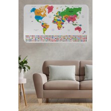 Ülke Bayrak Lı Eğitici Başkent Detaylı Atlası Dünya Haritası Duvar STICKER -60X105-3833