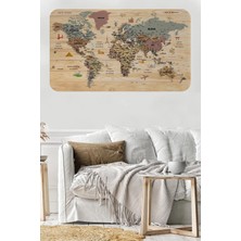 Ahşap Görünümlü Türkçe Eğitici Detaylı Atlası Dünya Haritası Duvar STICKER-60X105-3844