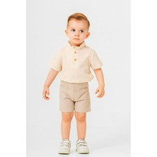 Chicsy Baby Tarz Gömlek Çizgi Desenli Belden Ayarlanabilir Kısa Kollu Şortlu 2'li Takım Çocuk ve Bebek Giyim Özel Gün Bayramlık Düğünlük