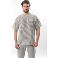 Siyah Bisiklet Yaka Pamuklu Çizgili Erkek T-Shirt E7121