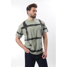 Mint Yeşili Bisiklet Yaka Baskılı Basic Erkek T-Shirt E7109
