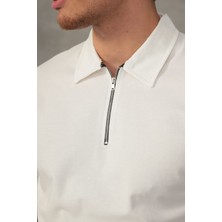 Beyaz Yarım Oversize Fermuarlı Erkek Şort Takımı