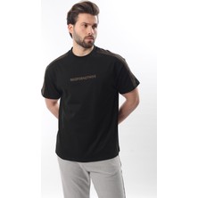 Siyah Bisiklet Yaka Baskılı Erkek T-Shirt E7110