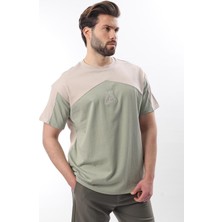 Bej  Overfit Garnili Erkek T-Shirt E7104
