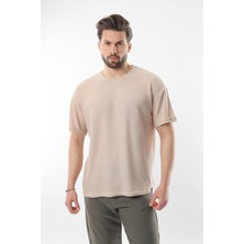 Bej Bisiklet Yaka Erkek T-Shirt E7127