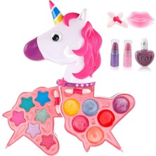 Kız Çocukları Için Sürülebilir Unicorn Şekilli 3 Katlı Makyaj Seti - Eğitici Güzellik Oyuncak