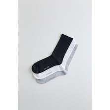 3'lü Paket Pamuklu Spor Çorap Siyah/beyaz/gri