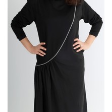 Boutique de Elegante Beyaz Çizgili Uzun Elbise L