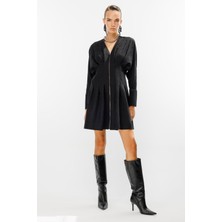 Pensli Fermuarlı Elbise-Siyah