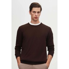 Ds Damat Regular Fit Kahverengi Tüylenme Yapmayan Bisiklet Yaka Triko Kazak 5HF06ORT12004
