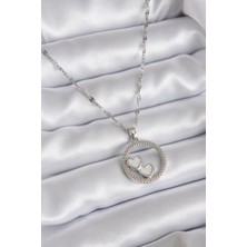 Skygo 316L Çelik Zincir Gümüş Renk İşleme Detay Halka Kalp Model Kadın Kolye - TJ-BKO7804