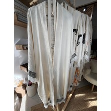 Anika Pamuklu Etnik Desenli Müslin Kimono Yeni Nesil Bornoz Kaftan Sabahlık - El Baskı