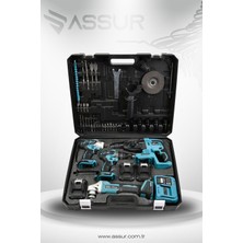 Assur Profesyonel 21V Darbeli Kömürsüz Taşlama & Kırıcı Delici Hilti & Somun Sıkma Sökme & Akülü Vidalama 4'lü Set