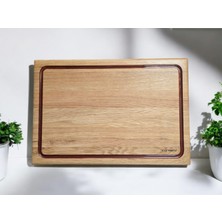 F&s Woodart Meşe Ağacı 39  cm Bakır Kırmızı Epoksi Dolgu Oluklu Kesme Tahtası Sunumluk