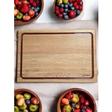 F&s Woodart Meşe Ağacı 39  cm Bakır Kırmızı Epoksi Dolgu Oluklu Kesme Tahtası Sunumluk