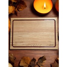 F&s Woodart Meşe Ağacı 39  cm Bakır Kırmızı Epoksi Dolgu Oluklu Kesme Tahtası Sunumluk