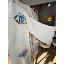 Anika Pamuklu Göz Desenli Müslin Kimono Yeni Nesil Bornoz Kaftan Sabahlık - El Baskı