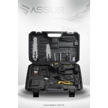 Assur Profesyonel 2'li Set 18V Çift Akülü Teleskopik Kollu Bağ Makası ve Budama Testeresi Makinesi