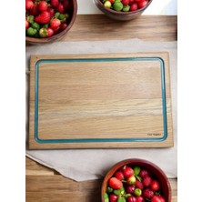 F&S WoodArt Meşe Ağacı 39  cm Turkuaz Epoksi Dolgu Oluklu kanallı Kesme Doğrama Tahtası Sunumluk