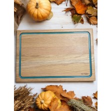 F&S WoodArt Meşe Ağacı 39  cm Turkuaz Epoksi Dolgu Oluklu kanallı Kesme Doğrama Tahtası Sunumluk
