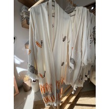 Anika Pamuklu Etnik Desenli Müslin Kimono Yeni Nesil Bornoz Kaftan Sabahlık - El Baskı