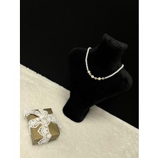 Amor Face Özel Tasarım Silver-Beyaz Renk Geçişli Özel Gün Gece Kadın Zarif Inci Kolye